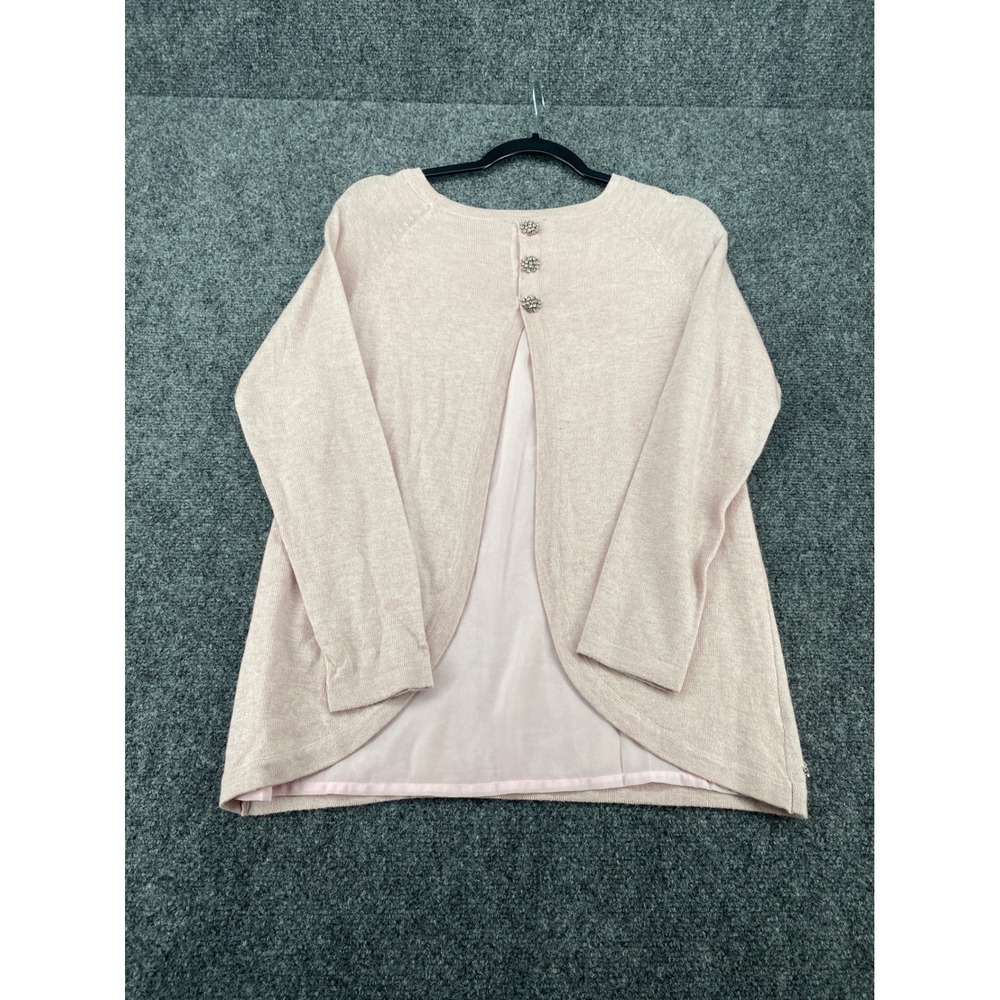 11 Sisters Embellished Split Back Sweater Women Small Pink Rhinestone Layered S